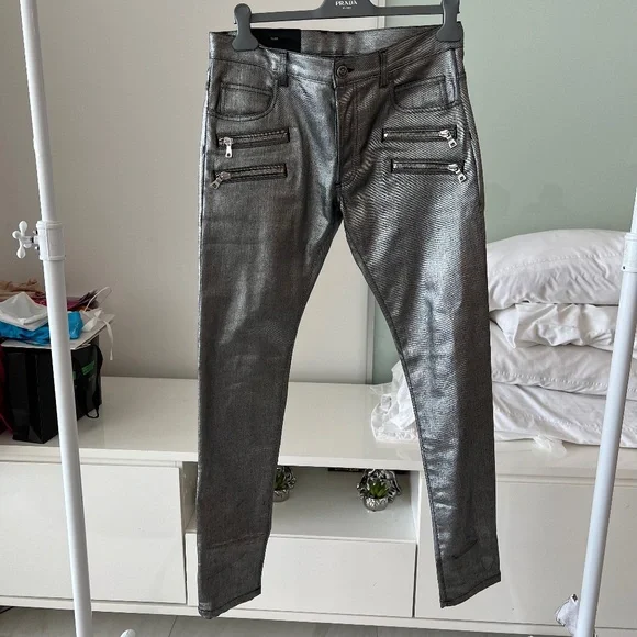 Balmain Mens Metallic Jeans